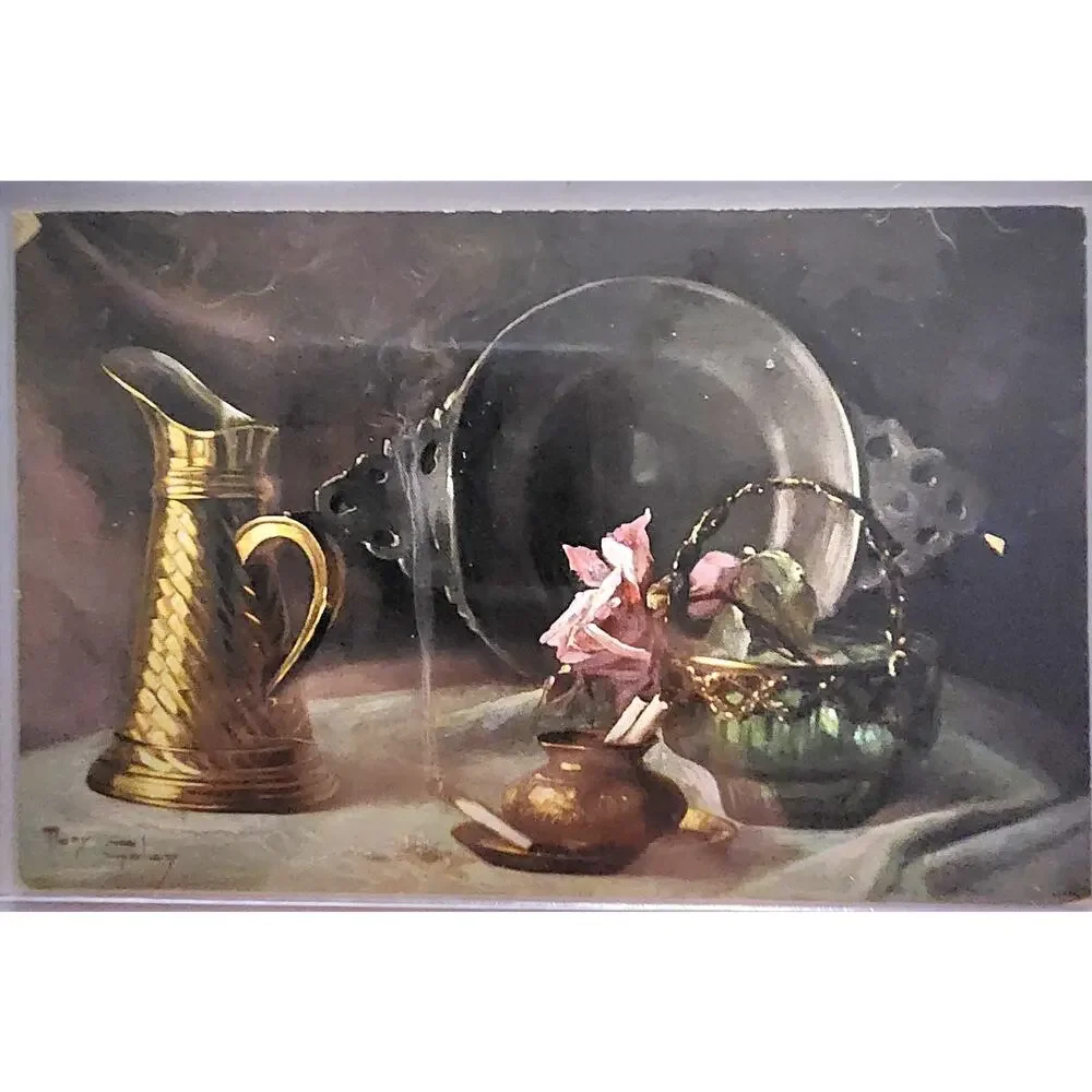 Lot Of Four Vintage Antique Postcards Decanter Teapot